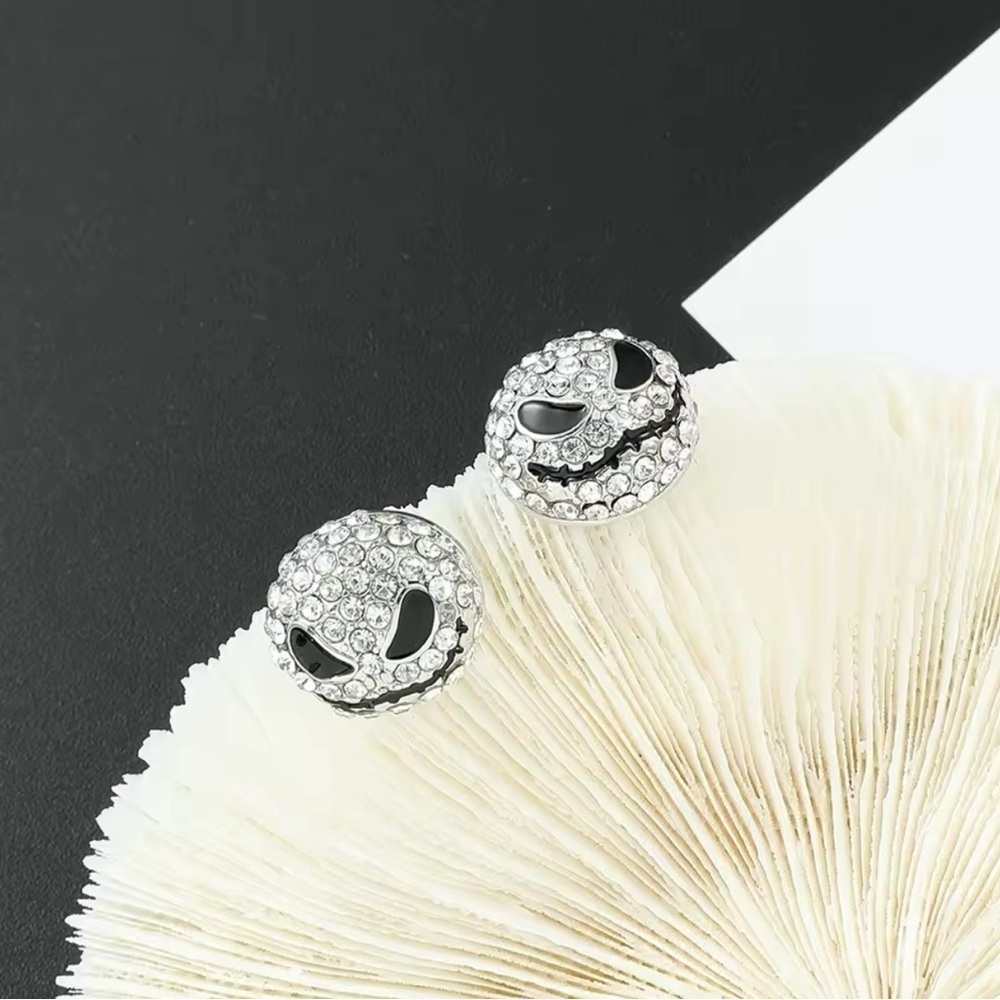 Silver Iced Out Nightmare Before Christmas Jack Skellington Stud Earrings - Picture 3 of 6